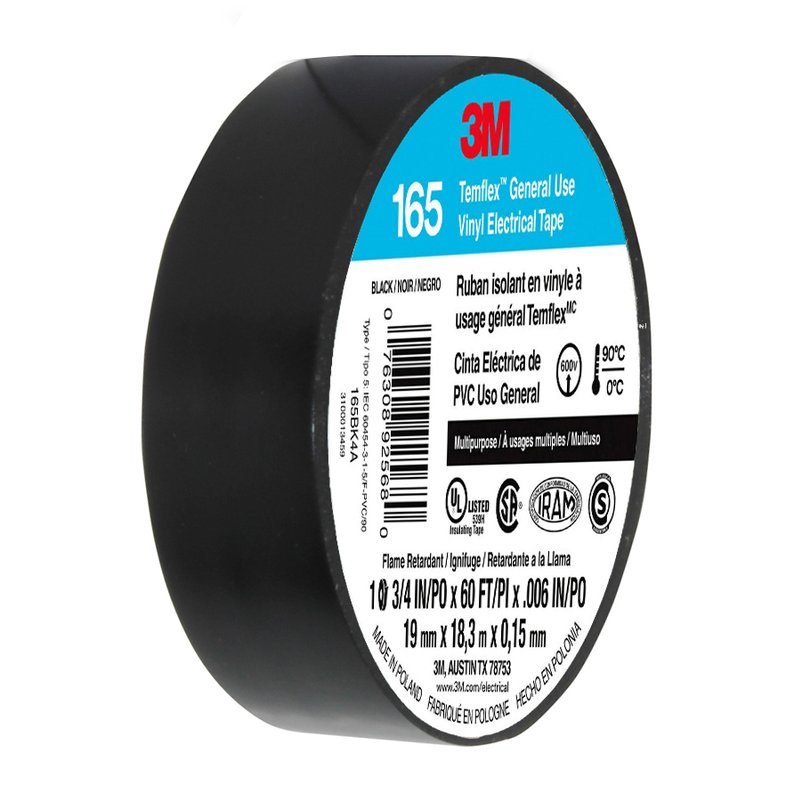 20 ROLLS. 3M TEMFLEX 165 ELECTRICAL TAPE BLACK 3/4